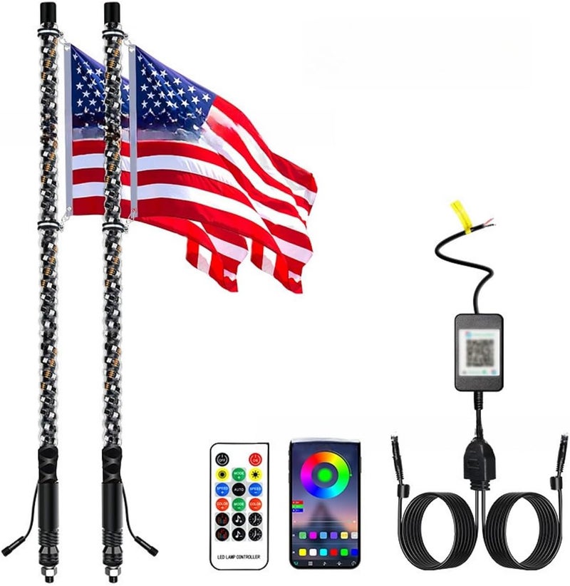 S7 2 Pack 3FT Whip Lights, LED Whip Light with App & Remote Control, Spiral RGB Chasing Lighted Antenna Whips,Whip Light for UTV ATV RZR SXS Can-Am Dune Buggy Offroad Truck (3ft) - Image 1